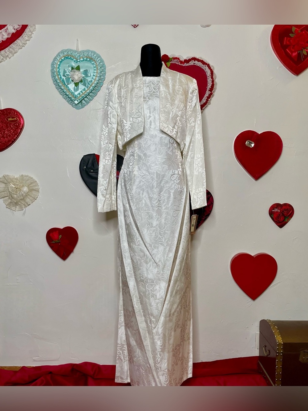 JESSICA MCCLINTOCK BRIDAL NWT DEADSTOCK IVORY JACQUARD DRESS + JACKET WEDDING